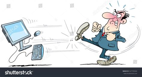 Vector Cartoon Angry Man Kicking Computer Stock Vector Royalty Free