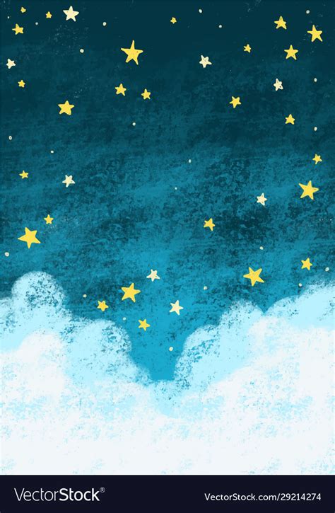 Star On Night Sky With Cloud Hand Drawing Vector Image