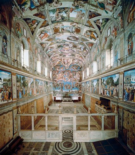 The sistine chapel of the vatican city, located in its museums, has murals on the ceiling painted by michelangelo. Inside Vatican City and The Renaissance Architecture of ...