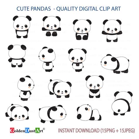 Cute Pandas Clip Art Panda Clip Art Panda Clipart Cute Etsy