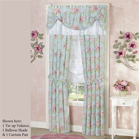 Cottage Rose Tie Up Valance Floral Window Treatment Shabby Chic Room