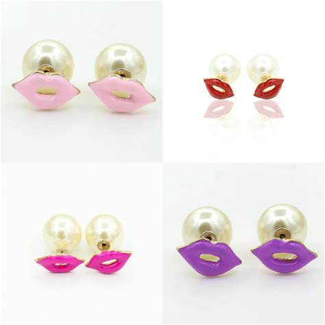 Sexy Red Lips Stud Earrings For Women Fashion Pearl Earrings Pusety