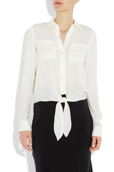 Lyst Theory Orencia Tie Front Silk Blouse In Natural