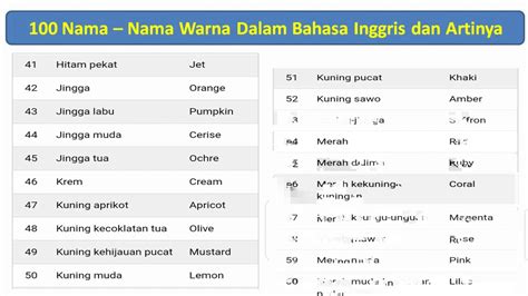 100 Nama Nama Warna Dalam Bahasa Inggris Dan Artinya 100 Names Of