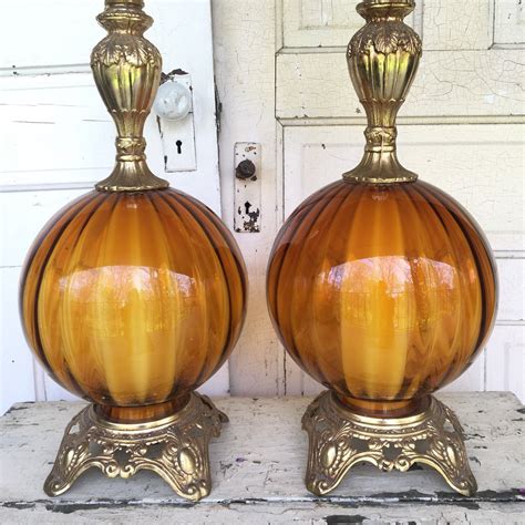 Vintage Mid Century Amber Glass Table Lamp Retro Bohemian Etsy Retro Table Lamps Mid