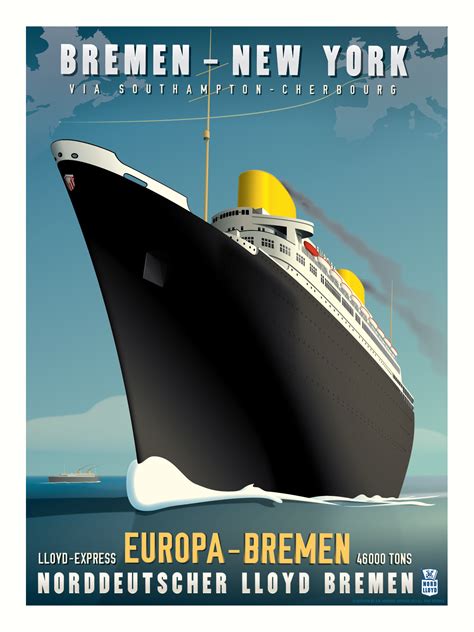 Vintage Travel Poster Bremen To New York Travel Posters Europa Art
