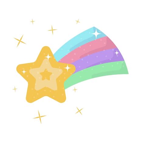 Premium Vector Cute Shooting Star With A Rainbow Tail Kawaii Cartoon