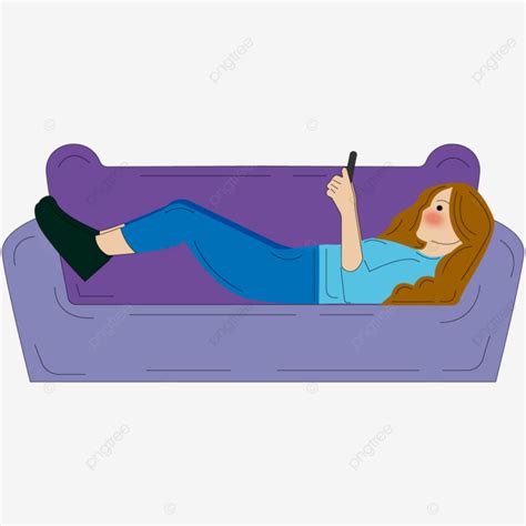 Lying On Sofa Vector Hd Images Illustration Of A Woman Lying On The Sofa Playing With