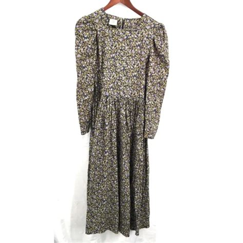 Vintage 80s 90s Laura Ashley Cottagecore Long Puff Sleeve Prairie Dress