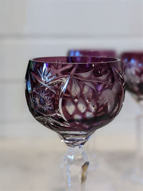 Ajka Marsala Amethyst Cased Cut To Clear Crystal Wine Goblet Set Of 4