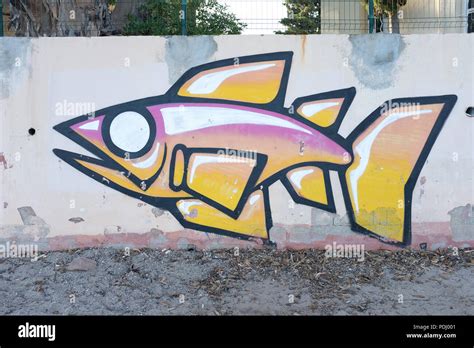Graffiti Of Fish On Wall Stock Photo Alamy