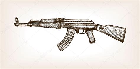 Ak Rifle Hand Drawn Sketch Vector Illustration Stock Vector Image By