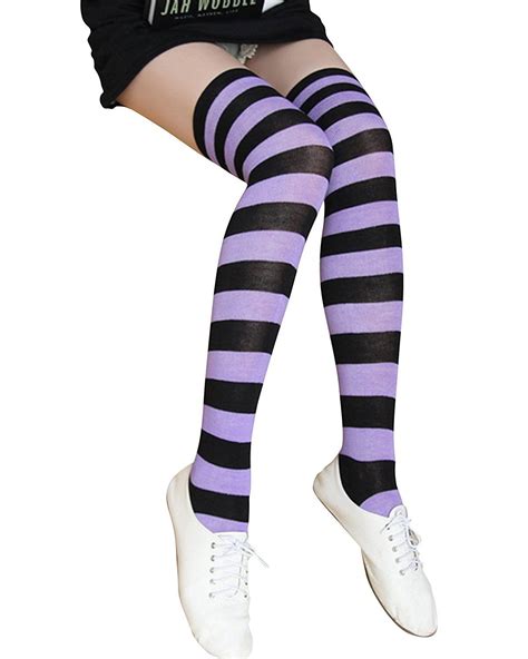 Zanzea Womens Over Knee Thigh High Socks Long Striped Stocking Thigh High Stockings Thigh