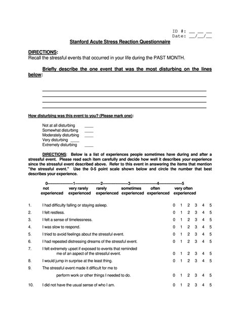 Stanford Acute Stress Questionnaire Fill Online Printable Fillable