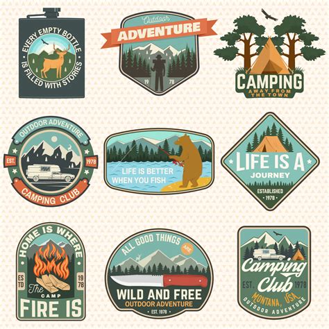 set of summer camp badges vector concept for badge patch shirt logo print stamp or tee