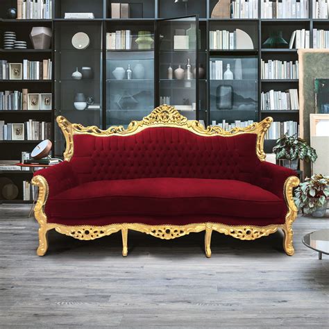 baroque rococo 3 seater burgundy velvet and gold wood