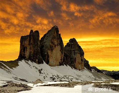Tre Cime Di Lavaredo In The Sunset Dolomite Alps Italy