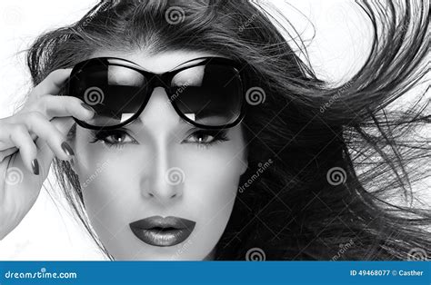 Beautiful Model In Fashion Sunglasses Monochrome Closeup Portrait