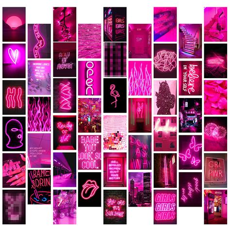 Buy Grobro7 50pcs Pink Neon Aesthetic Wall Collage Kit Art Indie Room