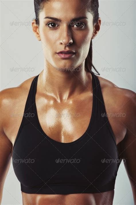 Attractive Female Bodybuilder Posing Confidently Chest Workout Women Body Building Women