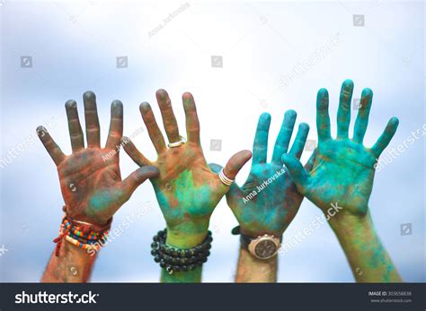 Raised Colorful Hands At Holi Festival Stock Photo 303658838 Shutterstock