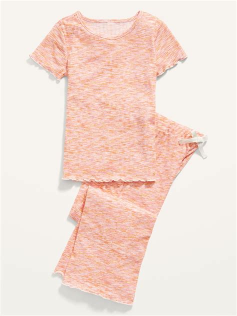 Rib Knit Space Dye Wide Leg Pajama Set For Girls Old Navy