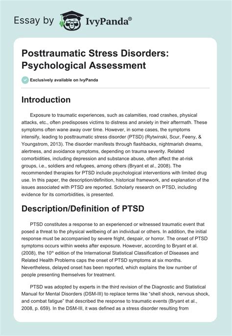 Posttraumatic Stress Disorders Psychological Assessment 2305 Words Report Example