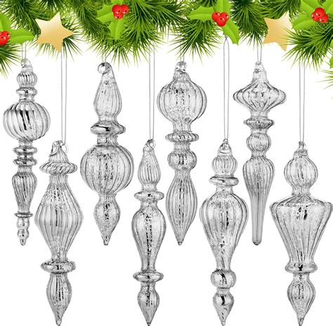 Mifoci 8 Pcs 7 1 Inch Mercury Glass Finial Christmas Ornaments Hanging Christmas