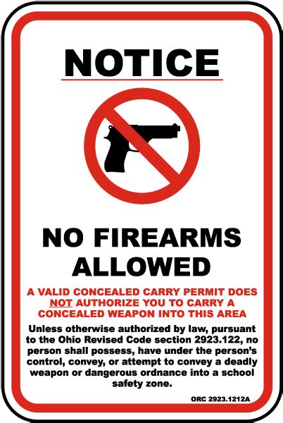 Ohio School Zone No Firearms Allowed Sign F7156 By