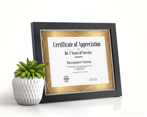 5 Years Of Service Editable Certificate Of Appreciation Etsy