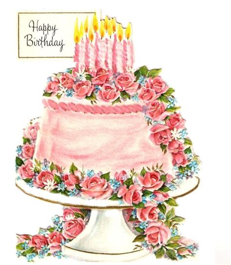 Vintage Birthday Card Pink Cake By Paperprizes On Etsy