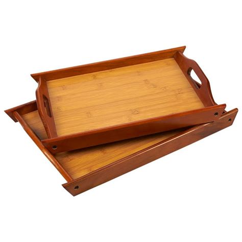 Wood Serving Tray With Handles Large And Small Stackable Carrying