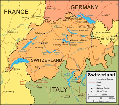 Map Of Switzerland And Surrounding Countries Islands With Names