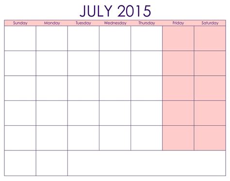 Calendar Blank July Calendar Printable Free Calendar Blank July