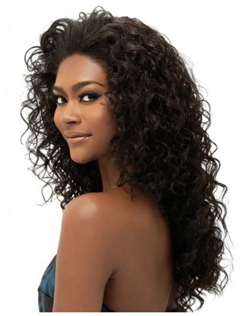 Cool Black Curly Long Human Hair Wigs And Half Wigs Full Lace Human Hair