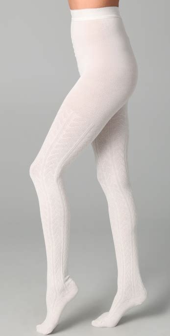 lyst falke striggings cable knit tights in white