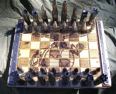Steel 20mm Bullet Chess Set CUSTOM WOOD BURNED Chess Set Chess