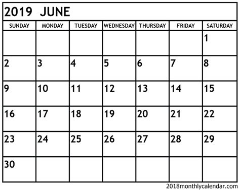 Editable June 2019 Calendar Word Printable Blank Template