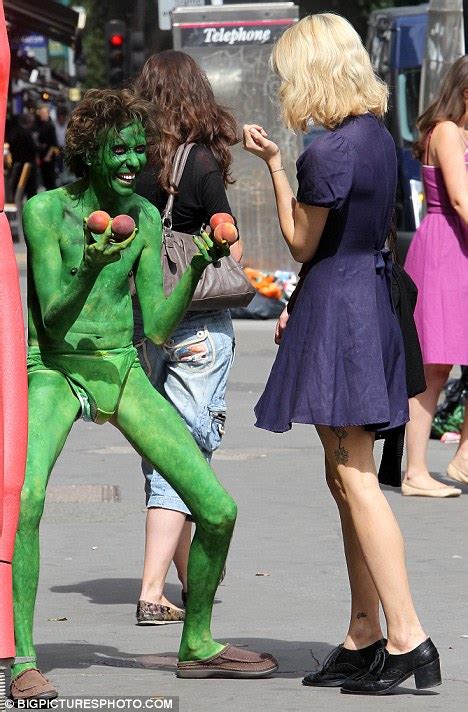 Peaches Geldof Gets A Fright When Green Man In Underwear Sneaks Up On Her Daily Mail Online