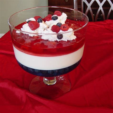 Grease a 9 by 13 casserole dish with cooking spray. Jello salad - red, white and blue