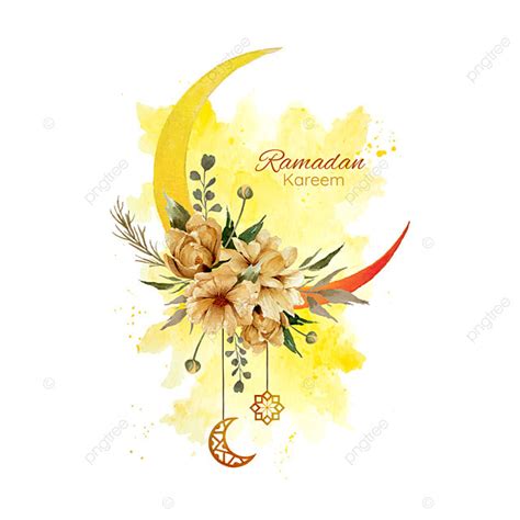 Watercolor Of Crescent Moon For Ramadan Kareem Greetings Card With