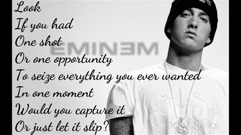 Eminem Lose Yourself Lyrics Video Youtube