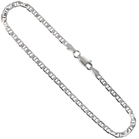 925 Sterling Silver Italian Solid Flat Mariner Link Chain Necklace 3mm