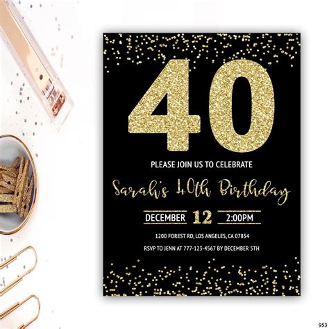 'on behalf of the martin family and camille in particular, it is my pleasure to welcome you. 40th birthday invitation 40th birthday party invite gold ...