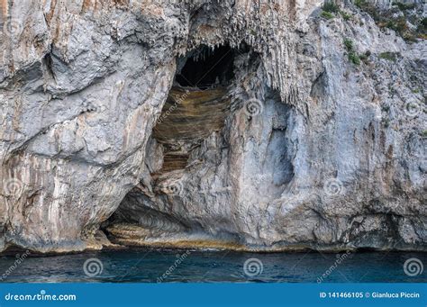Cave In The Cliff Of The Island Of Capri Stock Image Image Of Italy