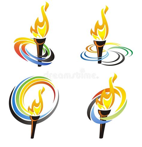 Olympic Torch With Colour Olympic Ribbons Stock Illustration