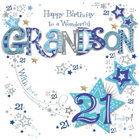 8x8 Large Grandson 21st Birthday Card Blue Luxury Handmade Card