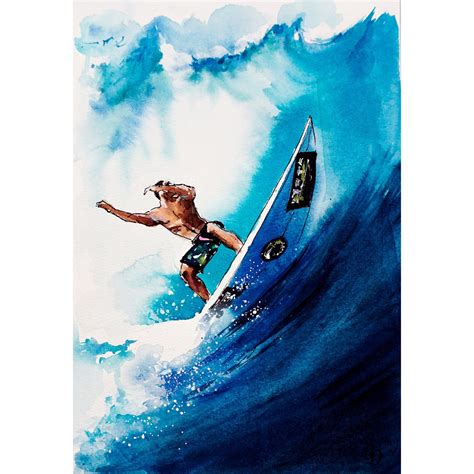 Surfer Original Watercolor Painting Sportsman Wall Art Etsy