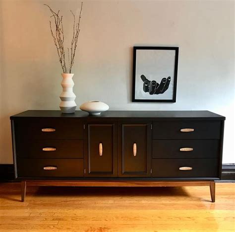 Matte Black And Wood Mid Century Modern Credenzarefinished Mcm