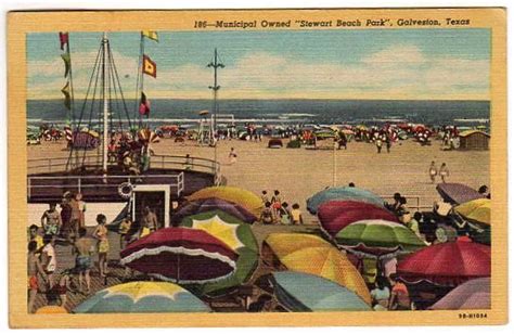 Vintage Galveston Texas Linen Postcard Stewart Beach Park Swimming